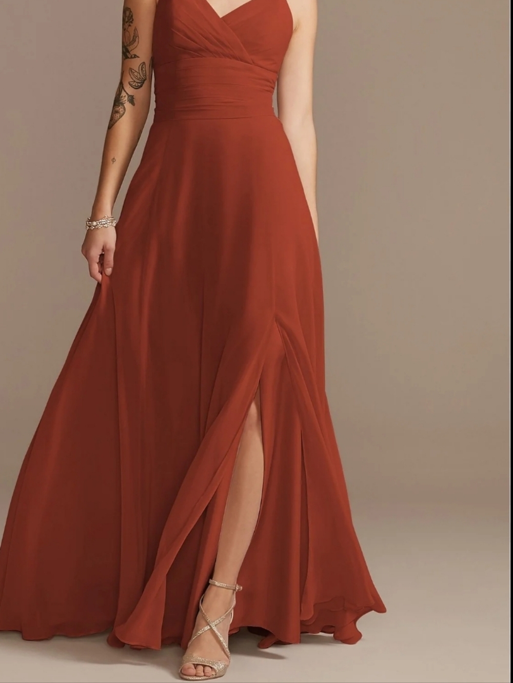 Azazie Wedding Guest Rust Sleeveless Evening Gown Side Slit & Open Back Design 4